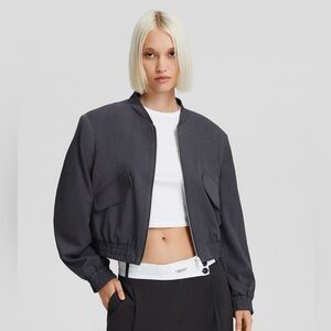 Bershka Women's Charcoal Bomber Jacket